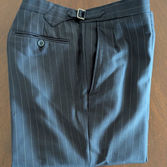 Chester Barrie Savile Row Navy Pinstripe 3-Piece Wool Full Canvas Suit US40-42 - Picture 10 of 13